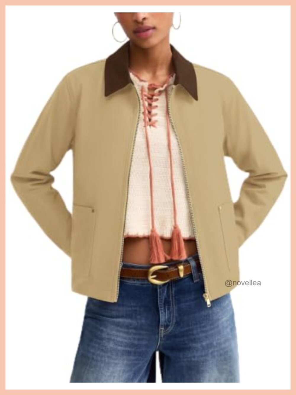 Womens Cropped Barn Jacket Zip Up Lightweight Polyester Coat Pockets
